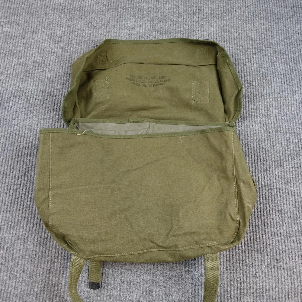 Vintage US Army Field Pack Cargo Bag M1945 1950 Foster Co Olive Canvas Green